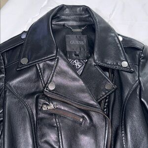 Guess Women's Shiny Black Leather Jacket